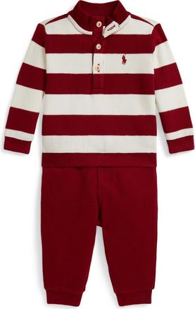 Ralph Lauren Estate Stripe Long Sleeve Ribbed Polo & Pants Set in Red at Nordstrom, Size 3M