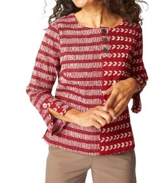 Habitat Mixed Batiks Print Button Pullover In Scarlet