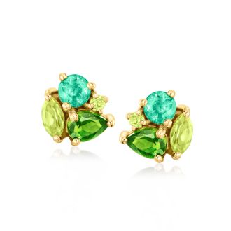 RS Pure by Ross-Simons Tonal Green Multi-Gemstone Earrings in 14kt Yellow Gold