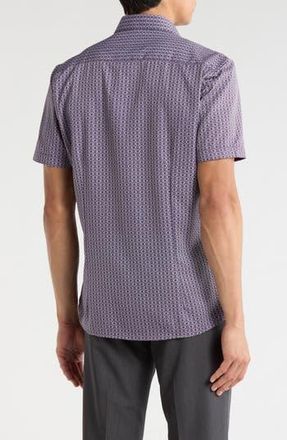 Soul of London Geometric Print Microfiber Short Sleeve Sport Shirt in Burgundy at Nordstrom Rack, Size Xx-Large