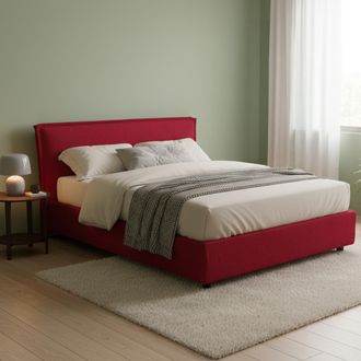 Dmora Cama Doble Brolo, Desenfundable, Con Almacenamiento, Fabricada En Italia, Tama&ntilde;o Colch&oacute;n 160x190 Cm, Roja