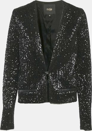 Maje Black Sequin Cropped Jacket