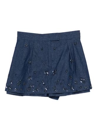 Maje sequin-embellished short shorts - women - Cotton/Viscose - 40 - Blue