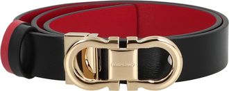 Ferragamo Womens Gancini Reversible Leather Belt Black Calfskin