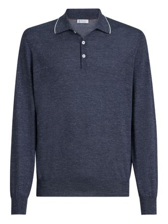 Brunello Cucinelli long-sleeve button-fastening polo shirt - Blue