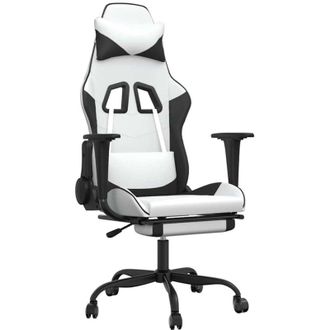 vidaXL Silla Gaming Masaje Y Reposapi&eacute;s Cuero Sint&eacute;tico Negro Blanco Vidaxl
