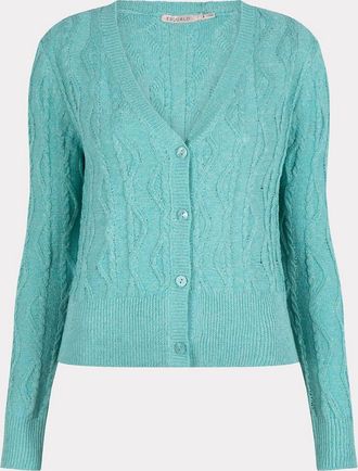 Esqualo Womens Lark Lurex Cable Cardigan In Aqua