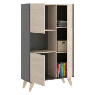 Dmora Aparador Damraba, Buffet Alto Para Sal&oacute;n, Aparador Moderno Para Sal&oacute;n Con 3 Puertas, 81x43h135 Cm, Roble Y Antracita - Dmora