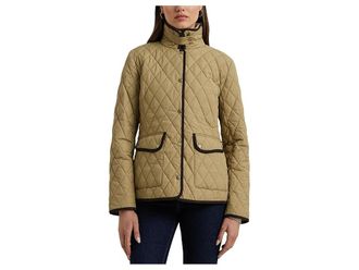 Lauren Ralph Lauren Quilt Berber Trim W Cord Womens Coat Birch Tan : XL, Polyester