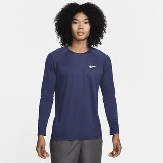 Nike Mens Swim Hydroguard Essential Dri-FIT UV Long Sleeve Top in Blue | NESSA587-440