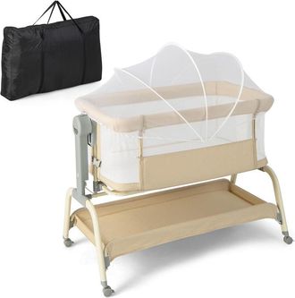 Costway Costway - Cuna De Viaje Para Beb&eacute; Con Red, Cuna Colecho Con 6 Alturas Ajustables, Colch&oacute;n, Malla De 4 Lados, Cesta De Almacenamiento Y Ruedas Con Bloq