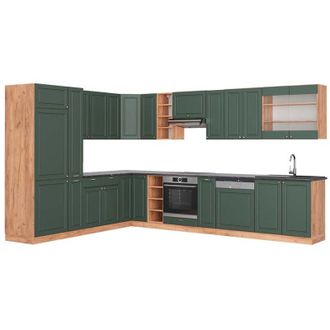 Vicco Cocina Esquinera Fame-line, Green-gold Country/gold Power Roble, 347 X 257 Cm, Et Antracita