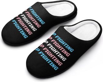 Generic Transgender Flag Keep Fighting Trans Slippers Men Winter Warm Cotton Anti-Slip Indoor Slip-Ons House Shoes
