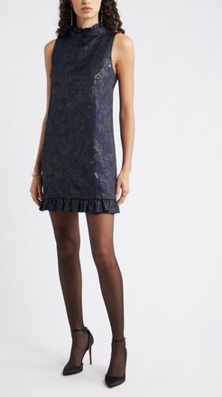 Chelsea28 Bow Back Floral Brocade Minidress in Navy Multi Brocade at Nordstrom, Size Xx-Small