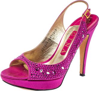 Gina Fuchsia Jewel Embellished Slingback Open Toe Platform Sandals
