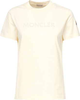 Moncler T-shirt van katoen met geborduurd tonaal logo - Dames - T-shirts - Wit - XS - Katoen - Tops