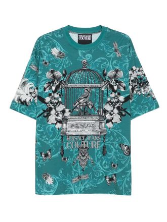 Versace Jeans Couture T-shirt met vogelkooi en bloemenprint - Blauw