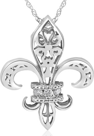 Pompeii3 1/10ct Vintage Fleur De Lis Pendant 14K White Gold 1 Tall