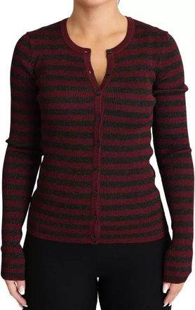 Dolce & Gabbana Womens Striped Viscose Cardigan Red Polyester Clothing