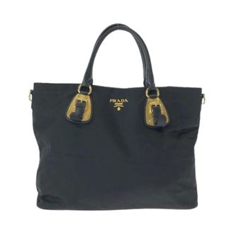 Prada Pre-owned Tote Bags, female, Black, Size: ONE SIZE Pre-owned Nylon Tessuto Logo Tote Bag