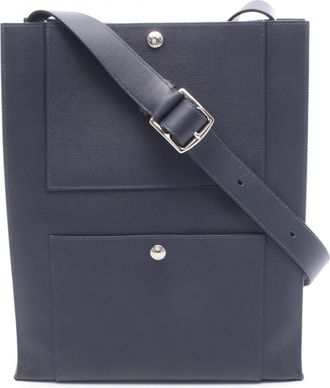 Herm&egrave;s Navy Evergrain Leather Leather Tote Bag (Pre-Owned)
