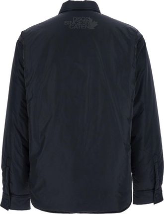 Dsquared2 Mens Black Jacket With Classic Collar And Logo Print Polyamide Coat