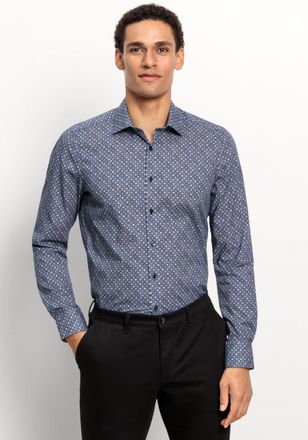 Olymp Langarmhemd OLYMP Level Five body fit, Herren, Gr. 46, N-Gr, blau (marine), Web, Obermaterial: 97% Baumwolle, 3% Elastolefin, gemustert, 2-Knopf-Mansc