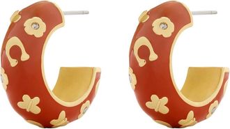 Coach Floral Enamelled Hoop Earrings - Gold - One Size