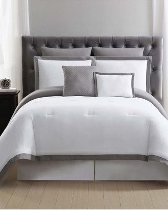 Truly Soft Everyday Hotel Border White & Grey 7Pc Comforter Set