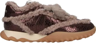 Pinko Brown Reby Shearling Calfskin Sneakers