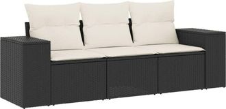 vidaXL Set De Sof&aacute;s De Jard&iacute;n Con Cojines 3 Pzas Rat&aacute;n Sint&eacute;tico Negro Vidaxl