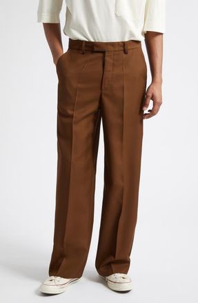 Second/Layer Relaxed Primo Virgin Wool Trousers in Brown at Nordstrom, Size 52