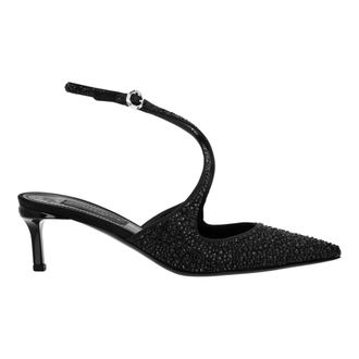 Philipp Plein Schoenen, Dames, Zwart, 39 EU, Leer, Slingback Pumps Strass