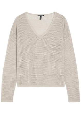 Eileen Fisher Eileen Fisher Open-knit Linen and Cotton-blend Jumper - Grey - L (UK 18-20 / XL)