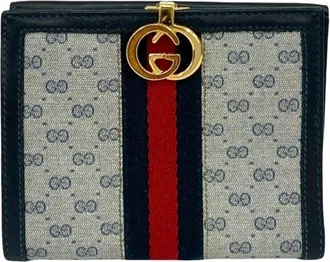 Gucci Navy Red Color Leather Pvc Wallet (Bi-Fold) (Pre-Owned)