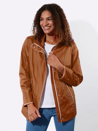 Casual Looks Langjacke CASUAL LOOKS, Damen, Gr. 38, cognac, wei&szlig;, 100% Polyester, unifarben, Jacken Langjacke