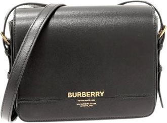 Burberry Pre-owned Cross Body Bags, female, Black, Size: ONE SIZE Pre-owned Calf Logo Flap Shoulder Bag 8067035