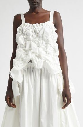 Comme Des Gar&ccedil;ons Gathered Tumbled Cotton & Tulle Corset Top in White at Nordstrom, Size Medium