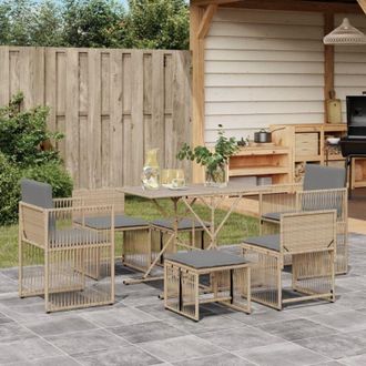 vidaXL Set Comedor De Jard&iacute;n 7 Pzas Con Cojines Rat&aacute;n Sint&eacute;tico Beige Vidaxl