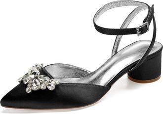 Generic Heels Wedding Shoes Pointed Toe Slingback Bridal Low Block Heels Comfortable Prom Evening Formal Party Shoes 4.5Cm,Black,4 UK