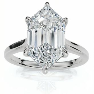 Pompeii3 Certified 3Ct Vireo Elongated Hexagon Diamond Engagement Ring 14k Gold Lab Grown