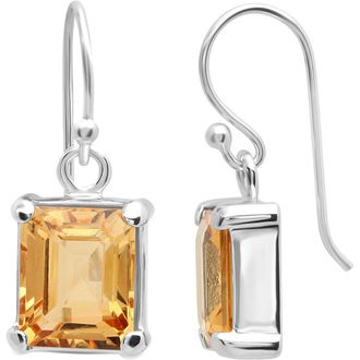 MAX + STONE Sterling Silver Emerald Cut Gemstone Drop Earring