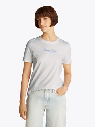Tommy Hilfiger T-Shirt TOMMY HILFIGER REG SCRIPT C-NK TEE SS, Damen, Gr. XXL (44), beige (ecru), Single Jersey, Obermaterial: 100% Baumwolle, bedruckt, Basic, regula