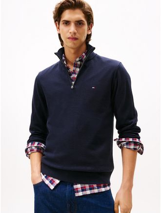 Tommy Hilfiger Mens Classic Quarter-Zip Sweater - Navy - M