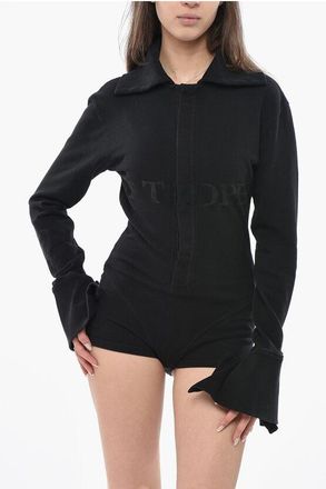 Duran Lantink Hopsack Cotton Bodysuit with Polo Collar and Printed Logo size M