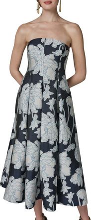 DKNY Floral Jacquard Strapless Dress in Nightfall/Cream at Nordstrom, Size 16