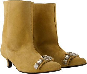 Toga Archives Womens Ornamental-Buckle Suede Boots Yellow Calfskin