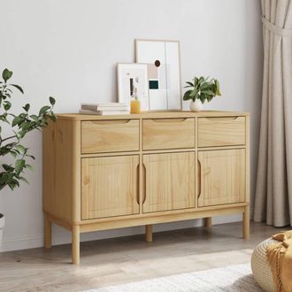 Berkfield Home Sideboard FLORO Wax Brown 114x43x74 cm Solid Wood Pine in Light Tan | Size: 114 x 43 x 74 cm