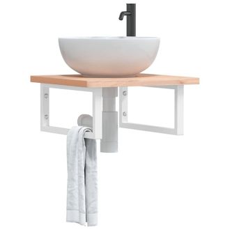 Berkfield Home Basin Shelf Wall Mounted Steel & Solid Wood Beech in Brown
