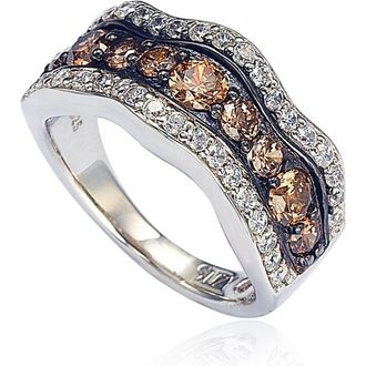 Suzy Levian Sterling Silver Brown & White Cubic Zirconia Wave Ring at Nordstrom Rack, Size 5
